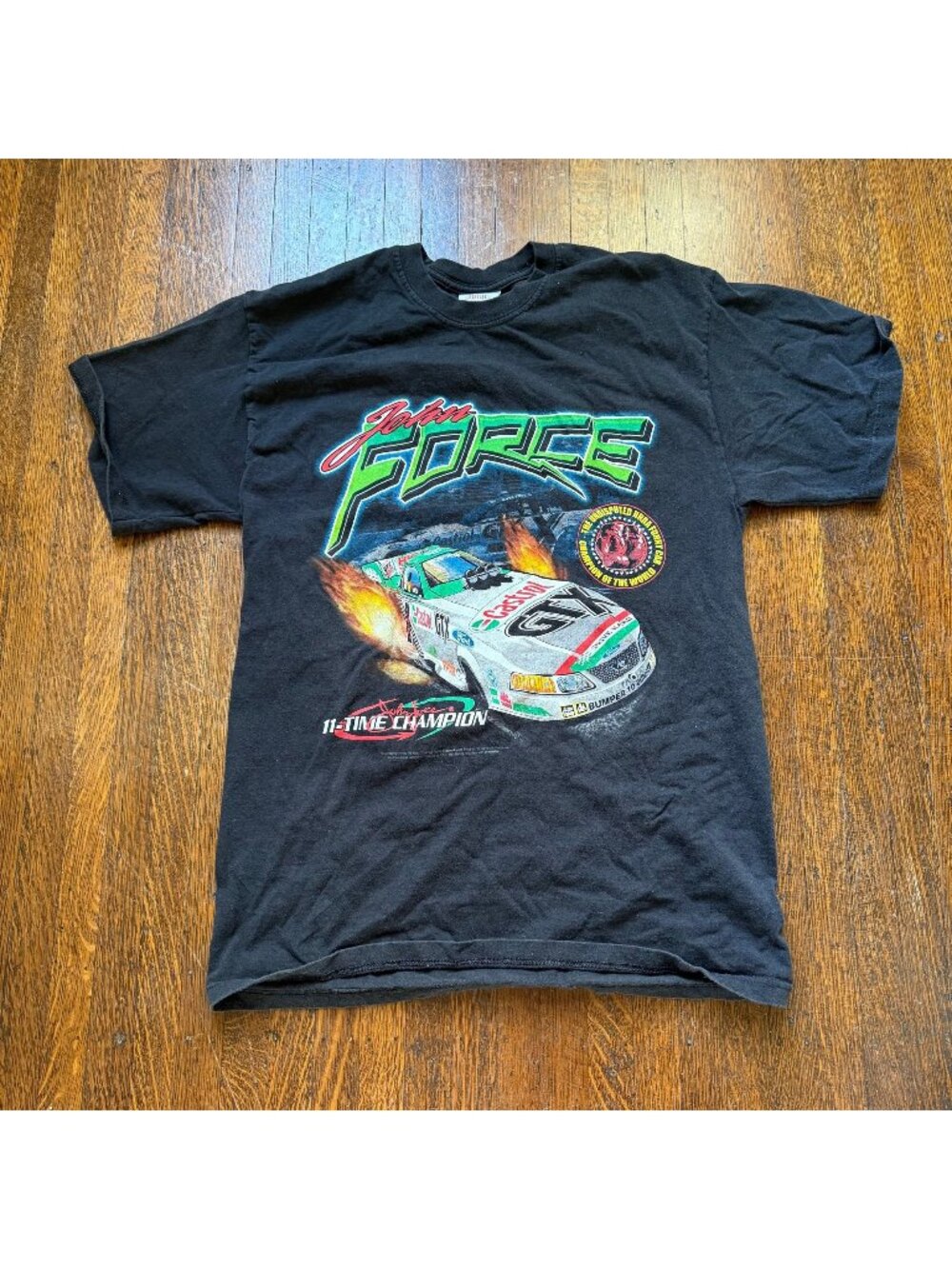 Vintage Y2K John Force NHRA T-Shirt, Jerzees Size Medium, 2002, Hot Rod Champion
